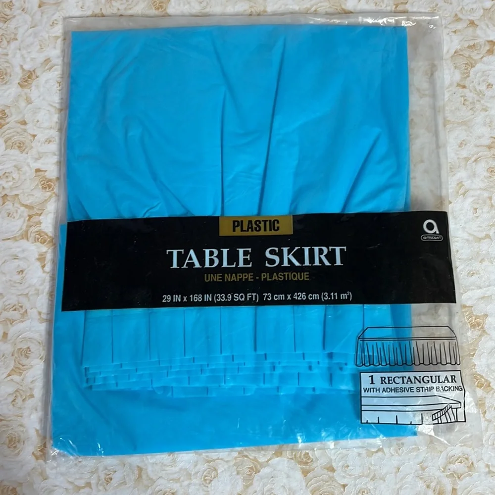 Caribbean Blue Plastic Table Cover and Caribbean Blue Plastic Table Skirt